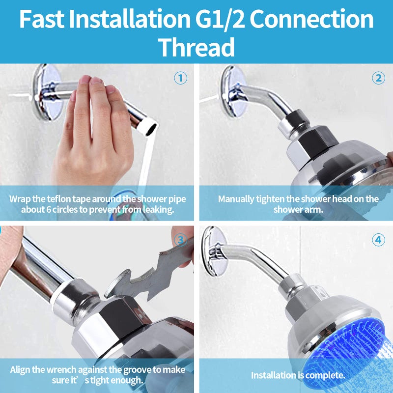 DOUBLE 2 C LED Shower Head with Light, 7 Color Light Automatically Changing LED Fixed Rainfall Adjustable High Pressure Quiet Light up Shower Heads Easy Installation for Kid Adult - Image 5